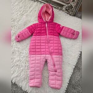 Snozu Hooded Baby Soft Fleece Lined Snowsuit. Pink Size 9-12 Months. Good preown